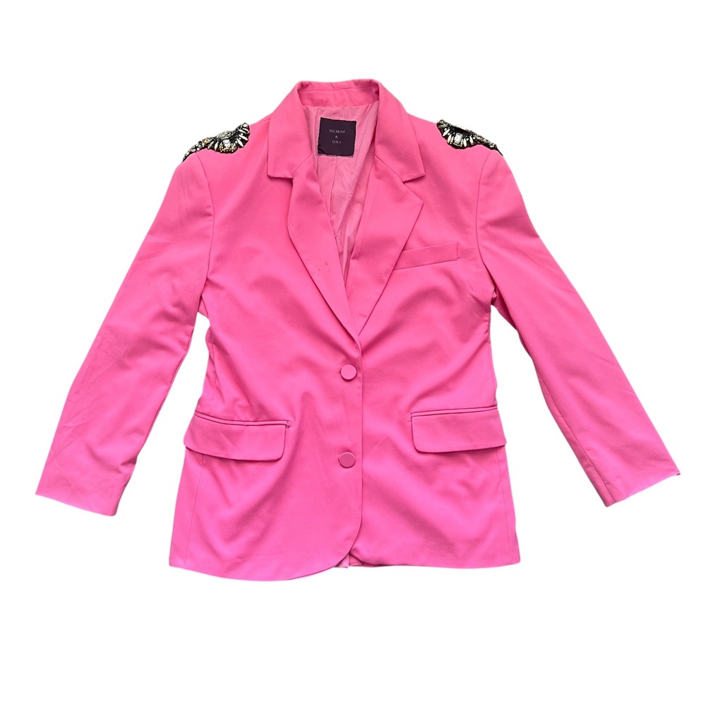 Bershka Hot Pink Embellished Shoulder Blazer Jacket Rhinestone (0864)